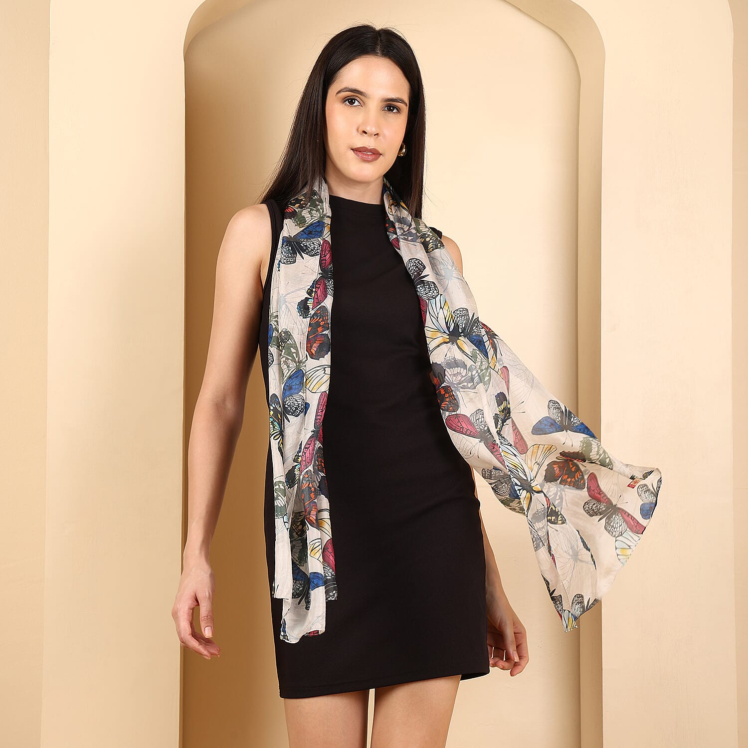 La Marey Signature Silk Scarf (Size 50 x 175 m) - Beige