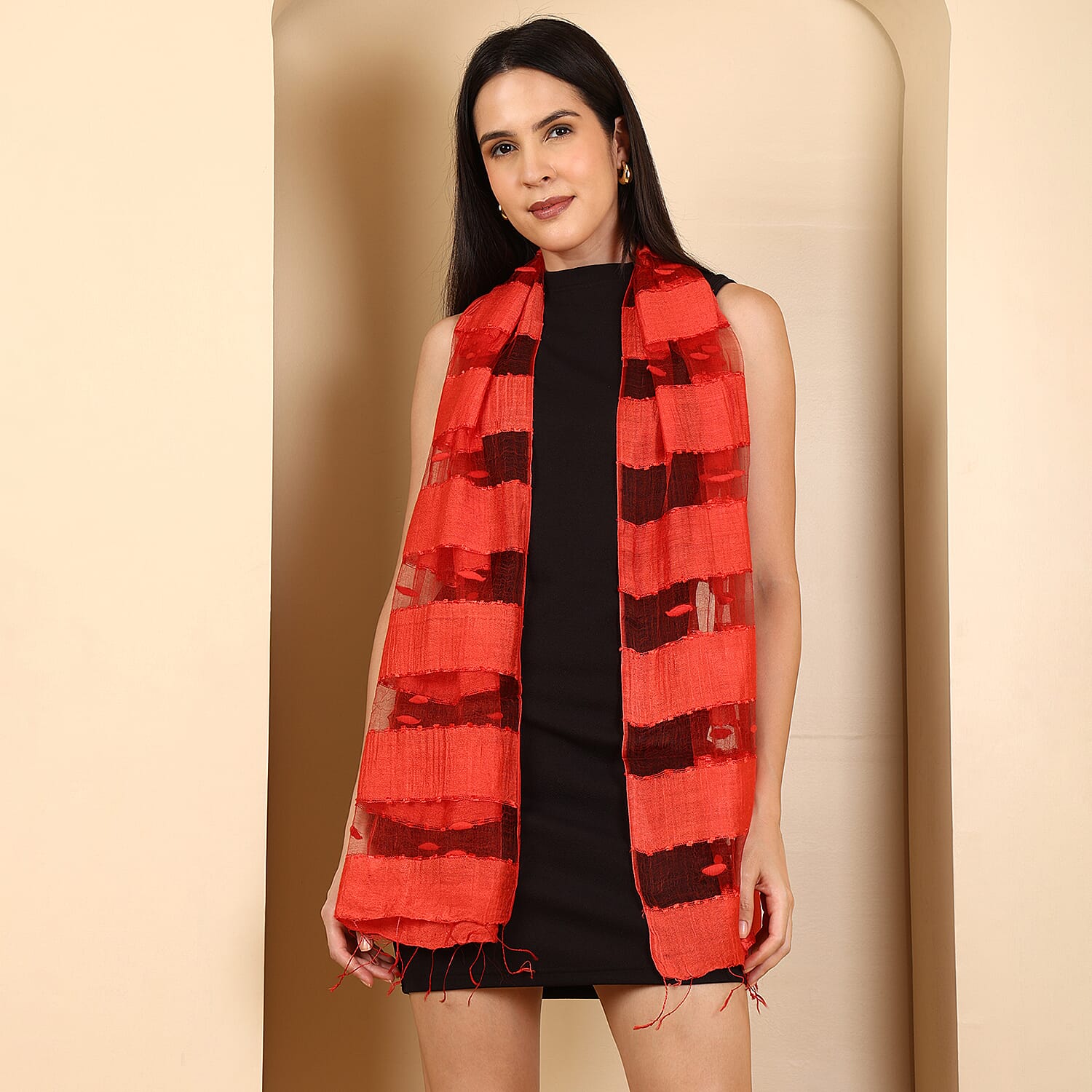 La Marey Silk Modal Scarf - Red