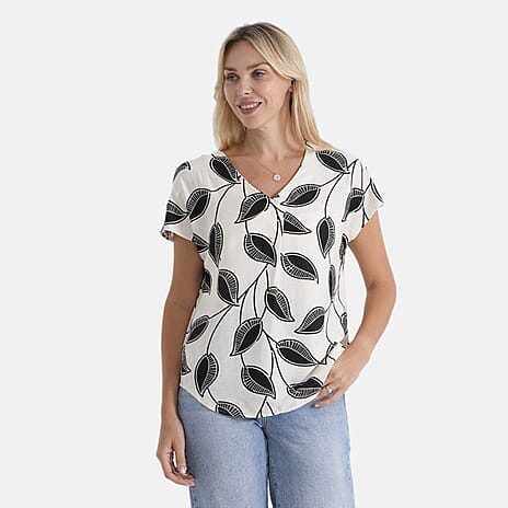 La Marey Patterned Blouse (Size - Large) - Beige Black