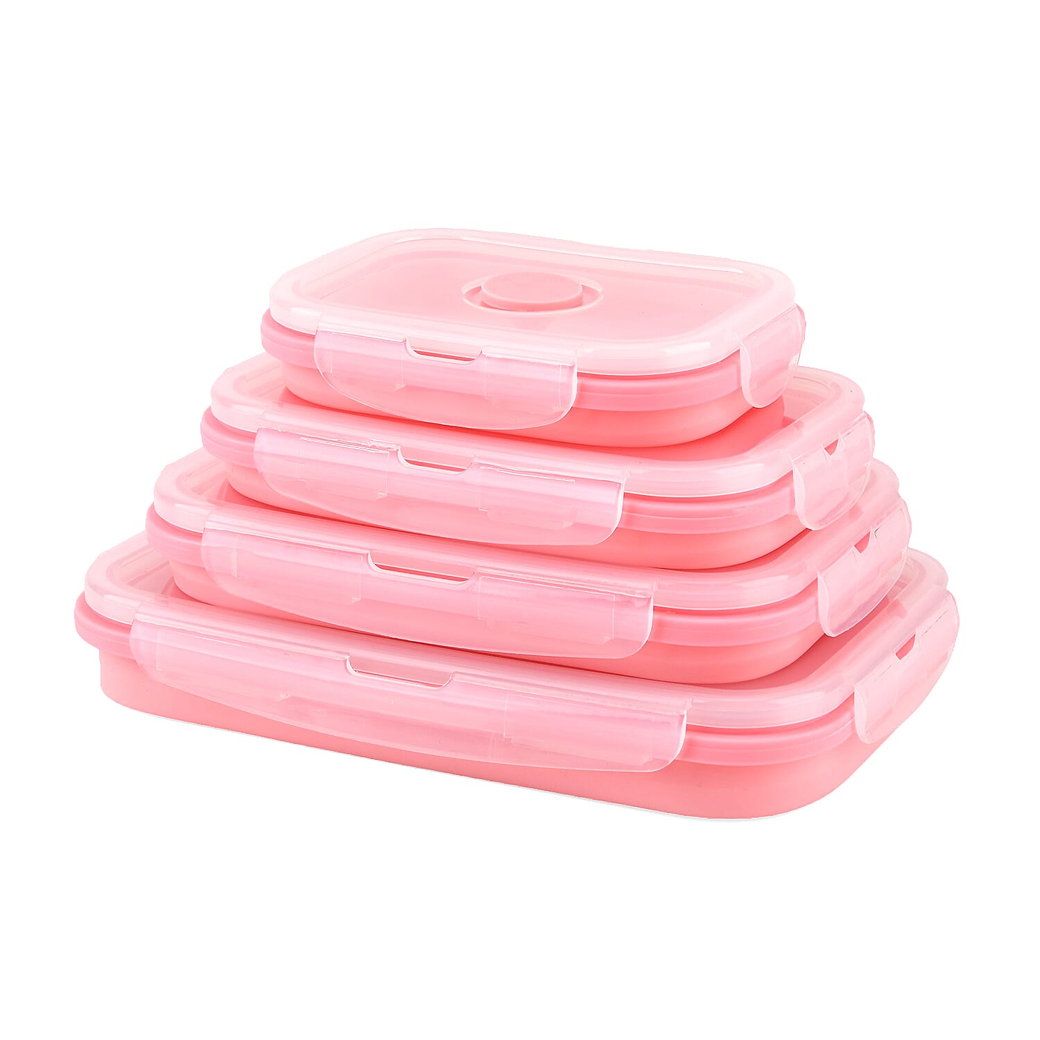 LIVMORE Set of 4 Food-Grade Silicone Collapsible Bowls (350ml-1200ml) - Microwave, Freezer & Dishwasher Safe Stackable Meal Prep Containers - Pink