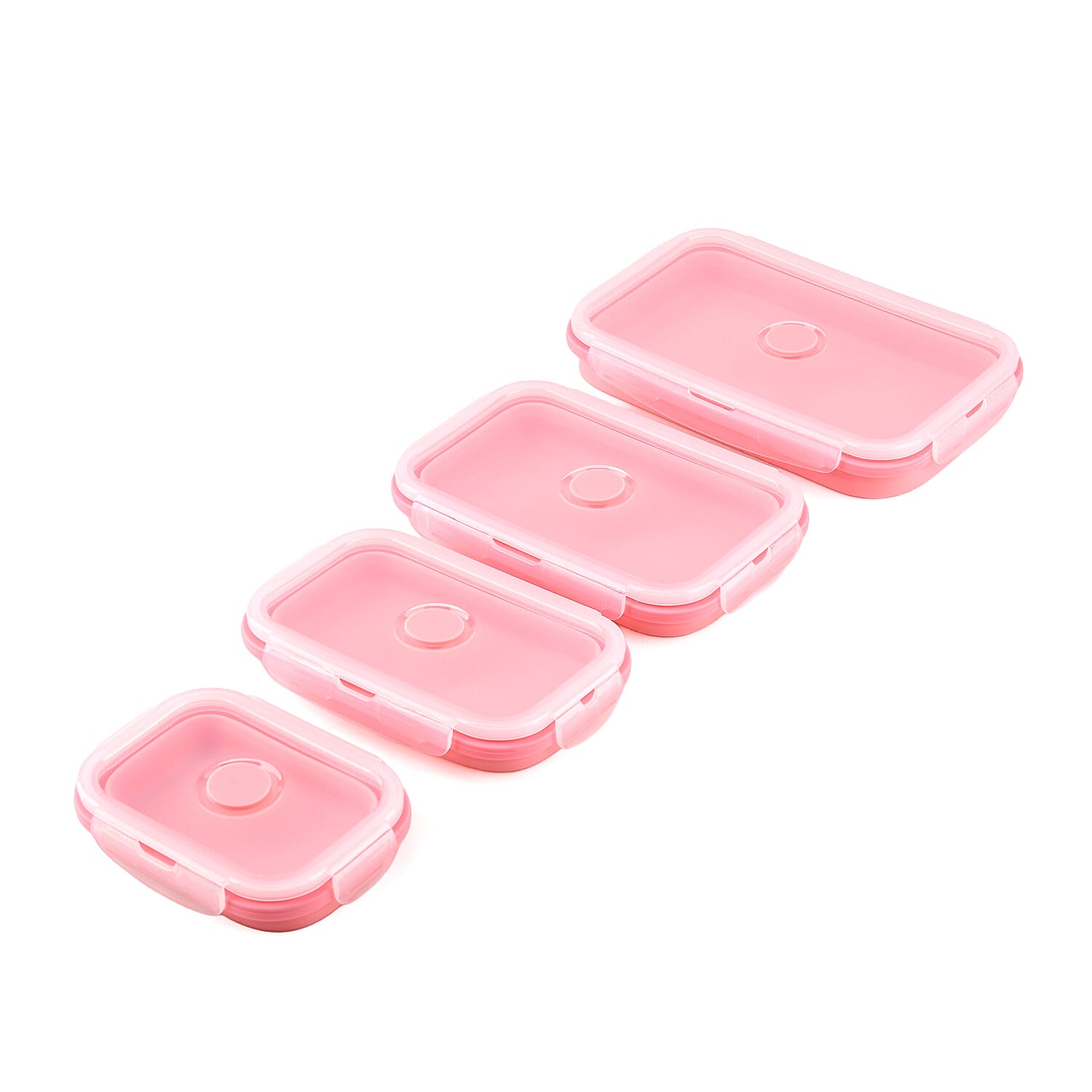 LIVMORE Set of 4 Food-Grade Silicone Collapsible Bowls (350ml-1200ml) - Microwave, Freezer & Dishwasher Safe Stackable Meal Prep Containers - Pink