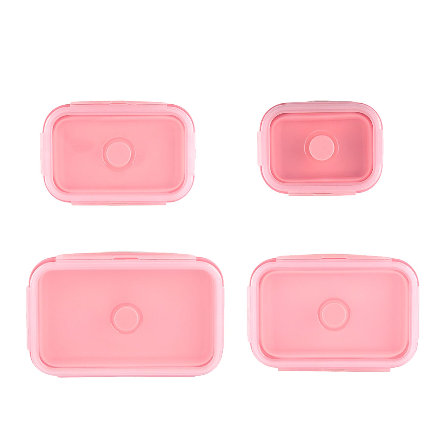 LIVMORE Set of 4 Food-Grade Silicone Collapsible Bowls (350ml-1200ml) - Microwave, Freezer & Dishwasher Safe Stackable Meal Prep Containers - Pink