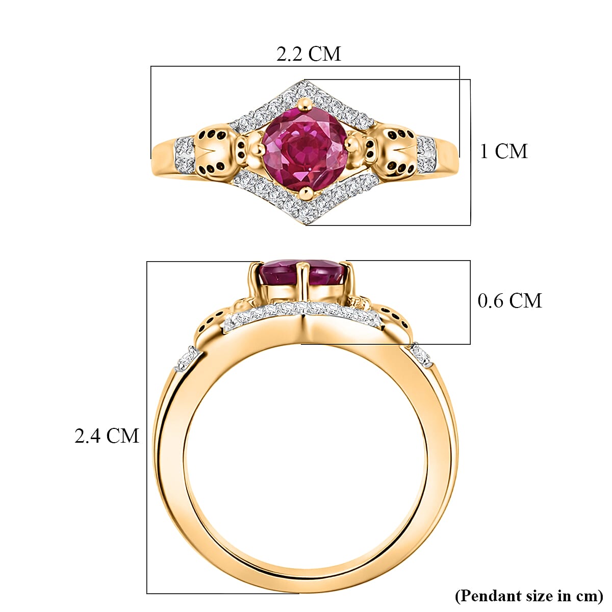 GP African Ruby, White Zircon & Kanchanaburi Blue Sapphire Ring in 18K Vermeil Yellow Gold Plated Sterling Silver 1.44 Ct.