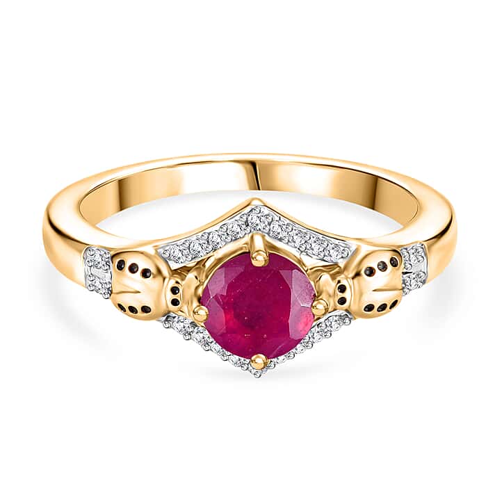 GP - African Ruby, White Zircon & Blue Sapphire Ring in 18K Vermeil Yellow Gold Plated Sterling Silver 1.44 Ct.