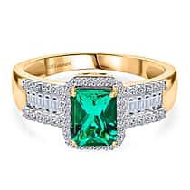 Luxuriant - Lab Grown Columbian Emerald & SI-G-H Lab Grown Diamond Halo Ring in 18K Vermeil Yellow Gold Plated Sterling Silver 1.70 Ct