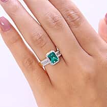 Luxuriant - Lab Grown Columbian Emerald & SI-G-H Lab Grown Diamond Halo Ring in 18K Vermeil Yellow Gold Plated Sterling Silver 1.70 Ct