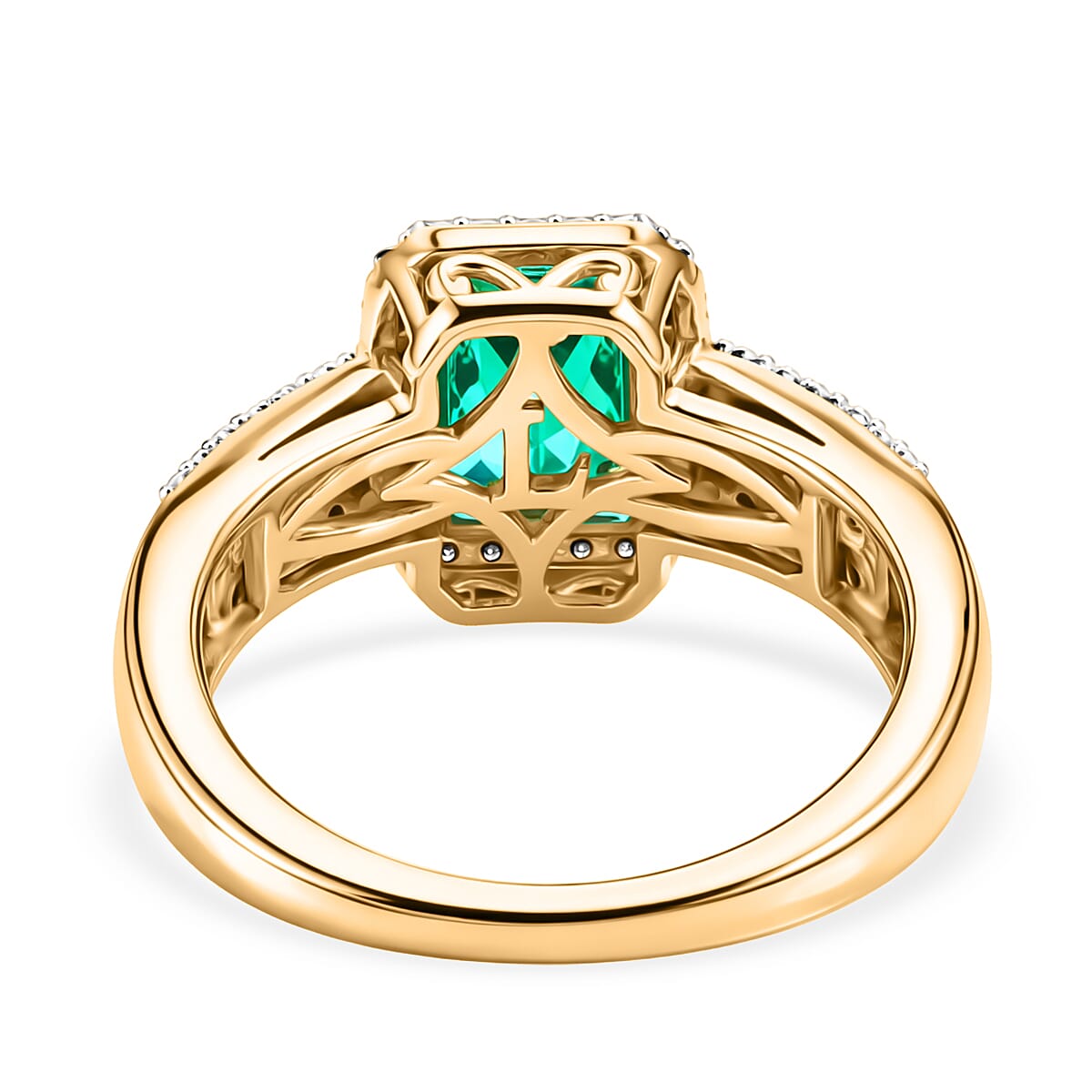TJC 20th Brithday Deal- AAA Lab Grown Columbian Emerald  (1.30 Cts) & Lab Grown Diamond SI-GH  Ring in 18K Vermeil Yellow Gold Plated Sterling Silver 1.70 Ct
