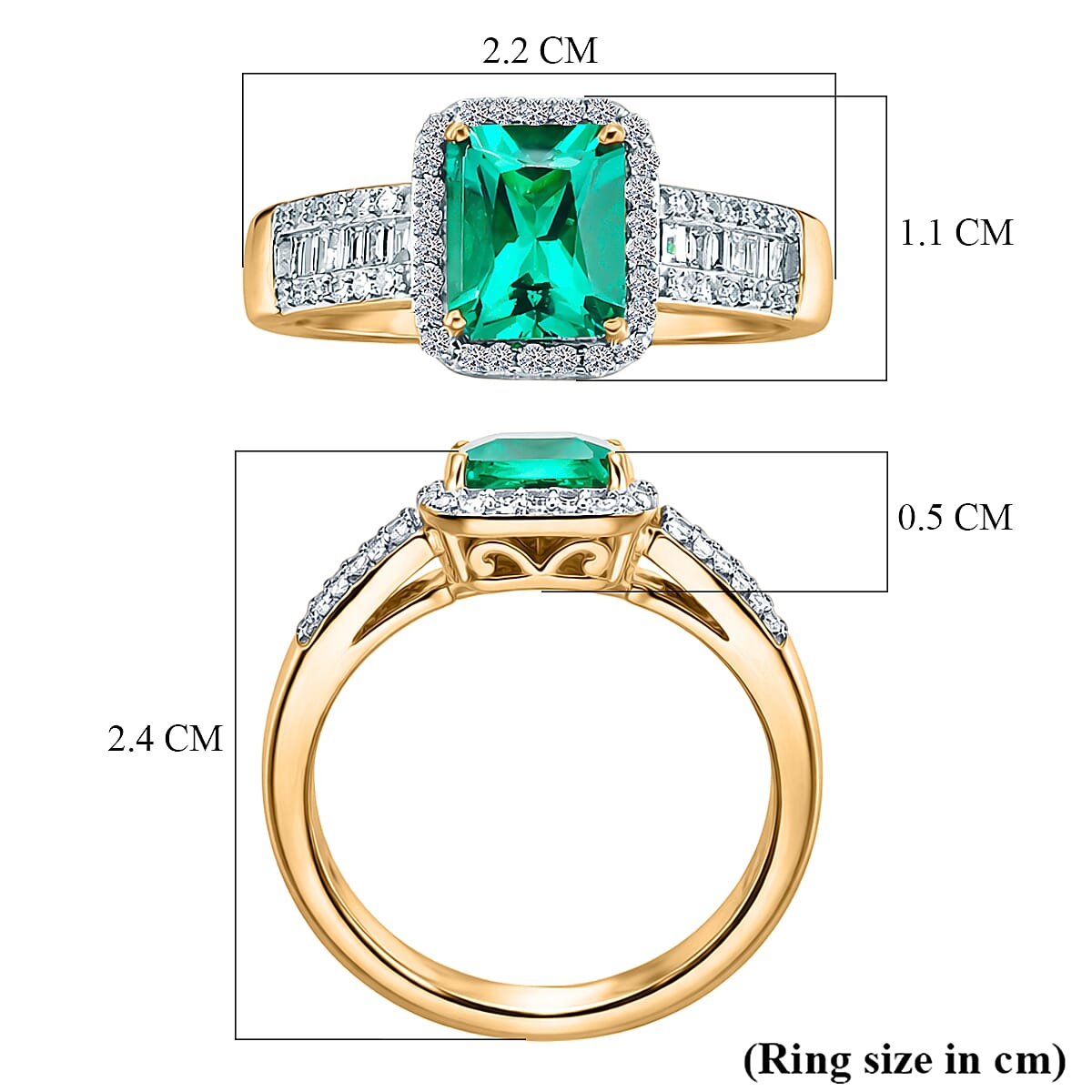 TJC 20th Brithday Deal- AAA Lab Grown Columbian Emerald  (1.30 Cts) & Lab Grown Diamond SI-GH  Ring in 18K Vermeil Yellow Gold Plated Sterling Silver 1.70 Ct