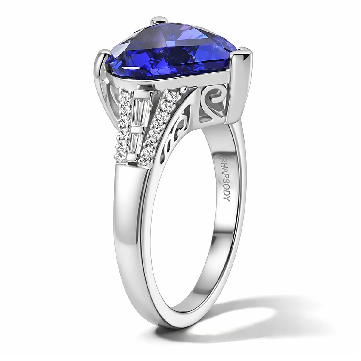 Rhapsody - 950 Platinum AAAA Tanzanite & VS-E-F White Diamond Solitaire Heart Ring 5.07 Ct, Platinum Wt. 8.77 Gms