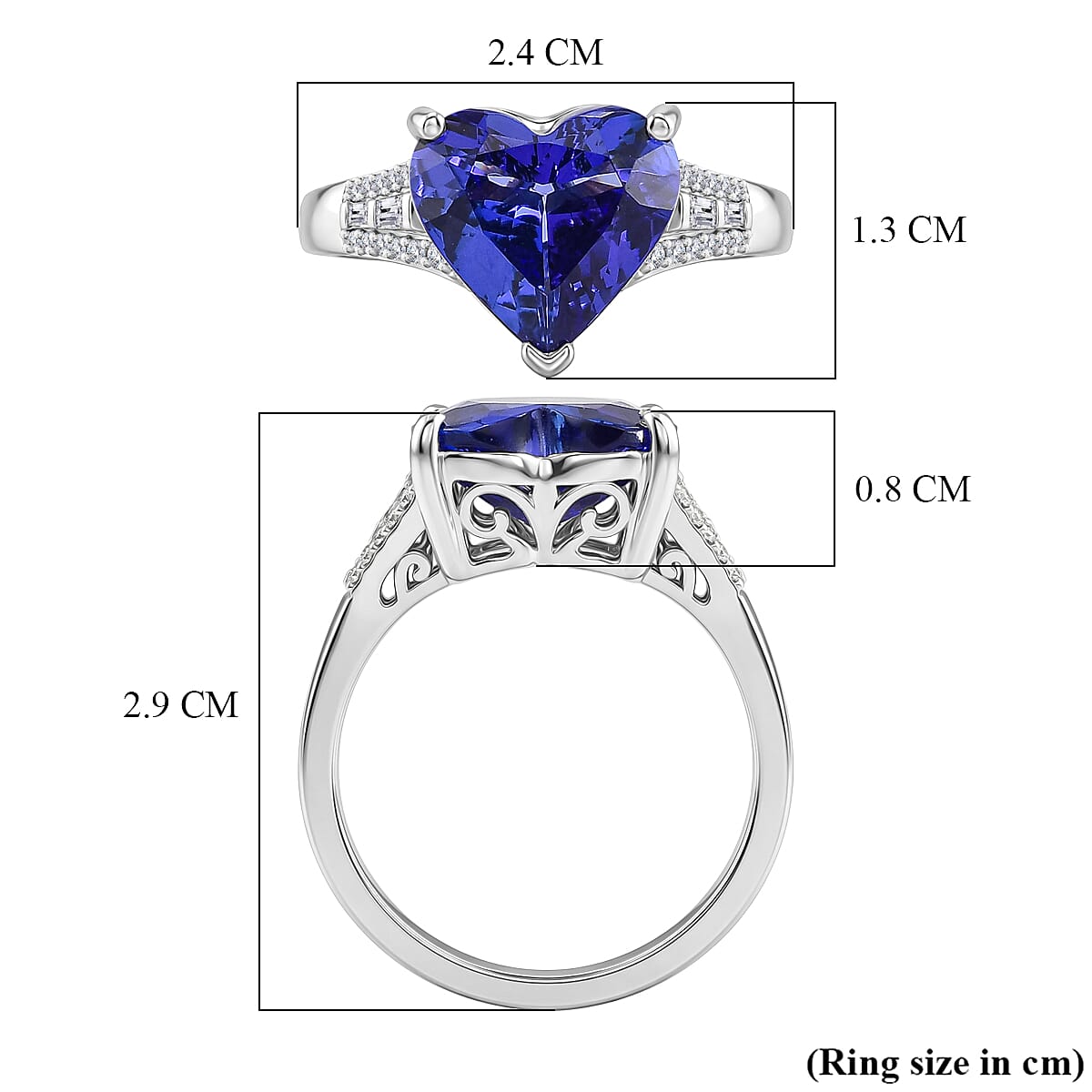 Rhapsody - 950 Platinum AAAA Tanzanite & VS-E-F White Diamond Solitaire Heart Ring 5.07 Ct, Platinum Wt. 8.77 Gms