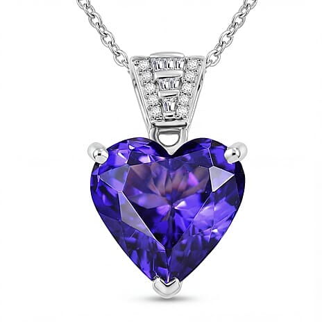 Rhapsody - 950 Platinum AAAA Tanzanite & VS-E-F White Diamond Solitaire Heart Pendant 8.88 Ct, Platinum Wt. 4.73 Gms