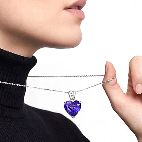 Rhapsody - 950 Platinum AAAA Tanzanite & VS-E-F White Diamond Solitaire Heart Pendant 8.88 Ct, Platinum Wt. 4.73 Gms