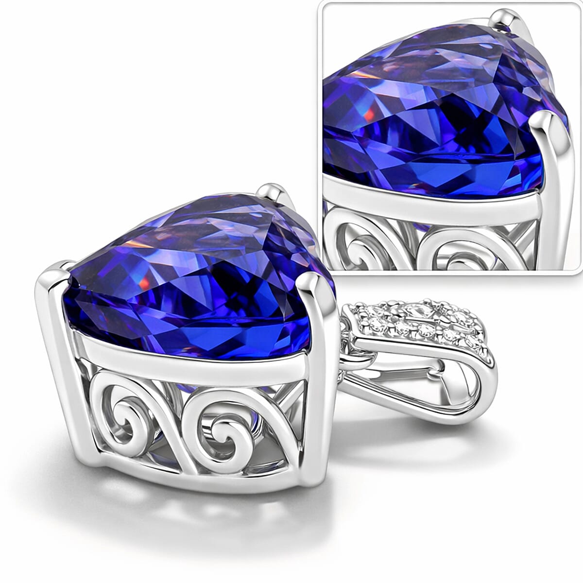 Rhapsody - 950 Platinum AAAA Tanzanite & VS-E-F White Diamond Solitaire Heart Pendant 8.88 Ct, Platinum Wt. 4.73 Gms