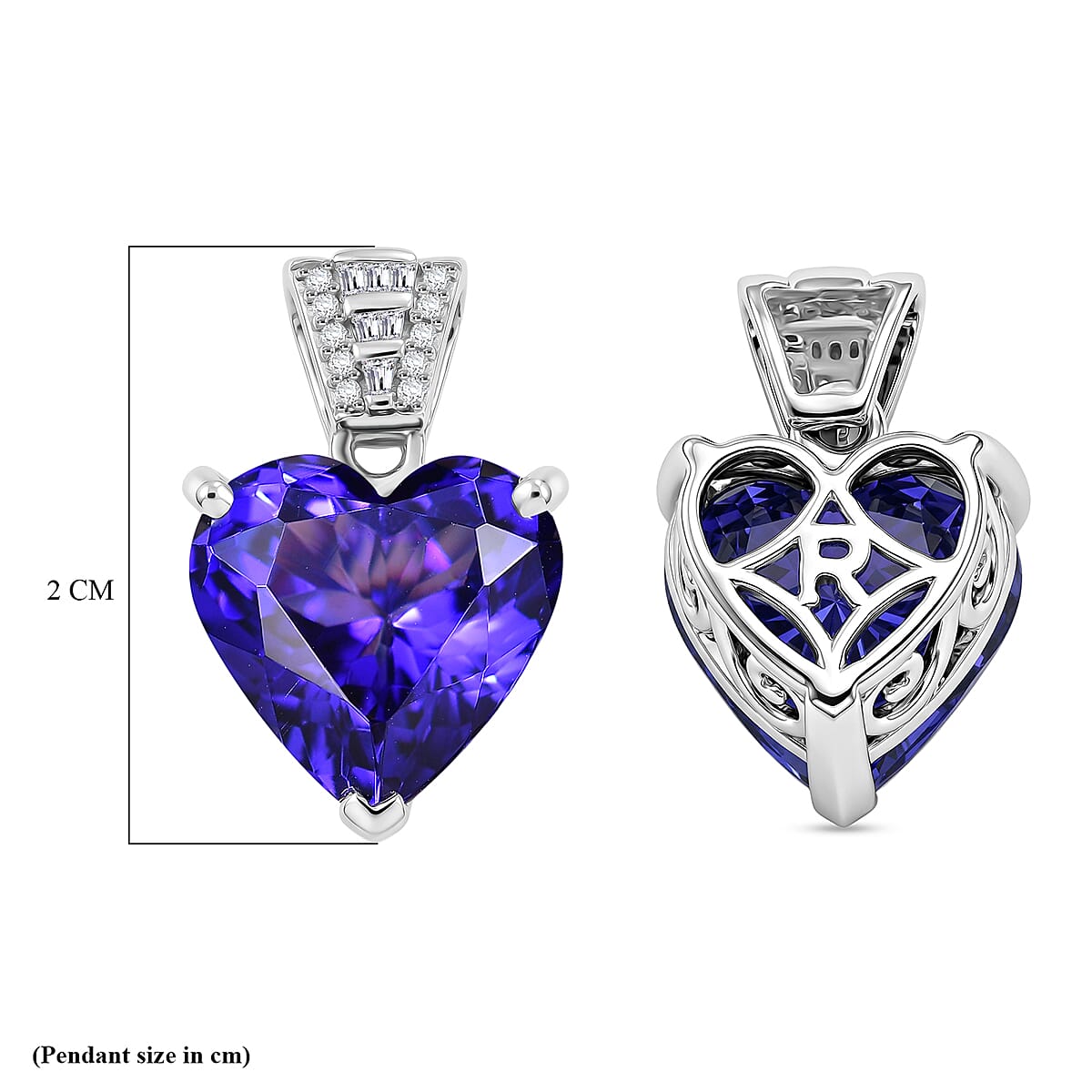 Rhapsody - 950 Platinum AAAA Tanzanite & VS-E-F White Diamond Solitaire Heart Pendant 8.88 Ct, Platinum Wt. 4.73 Gms