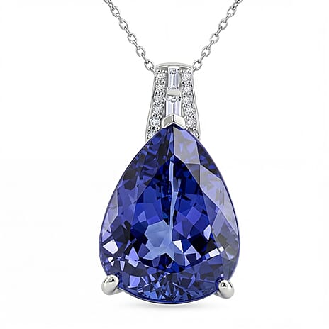 Rhapsody - 950 Platinum AAAA Tanzanite & VS-E-F White Diamond Solitaire Pendant 11.38 Ct, Platinum Wt. 4.14 Gms