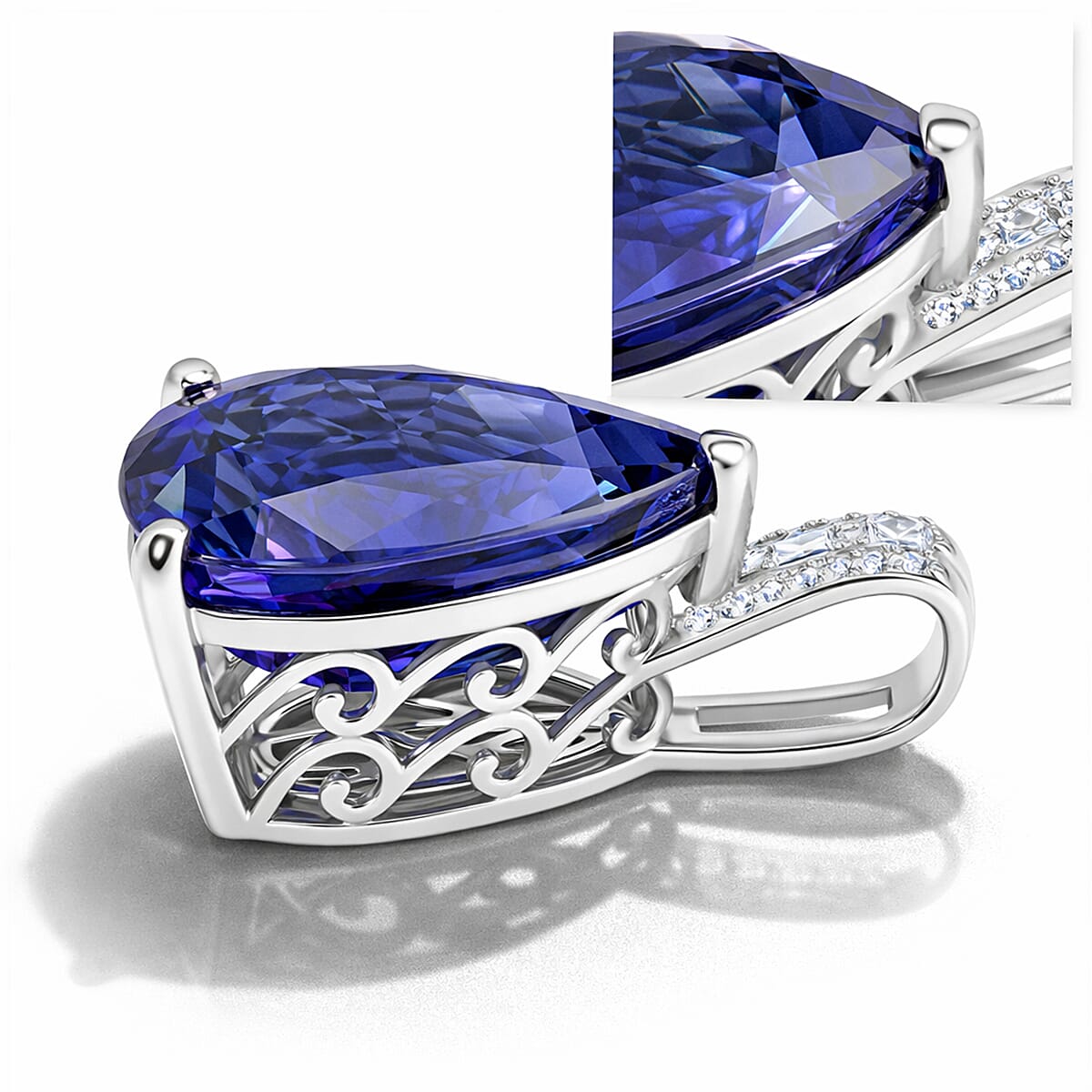Rhapsody - 950 Platinum AAAA Tanzanite & VS-E-F White Diamond Solitaire Pendant 11.38 Ct, Platinum Wt. 4.14 Gms