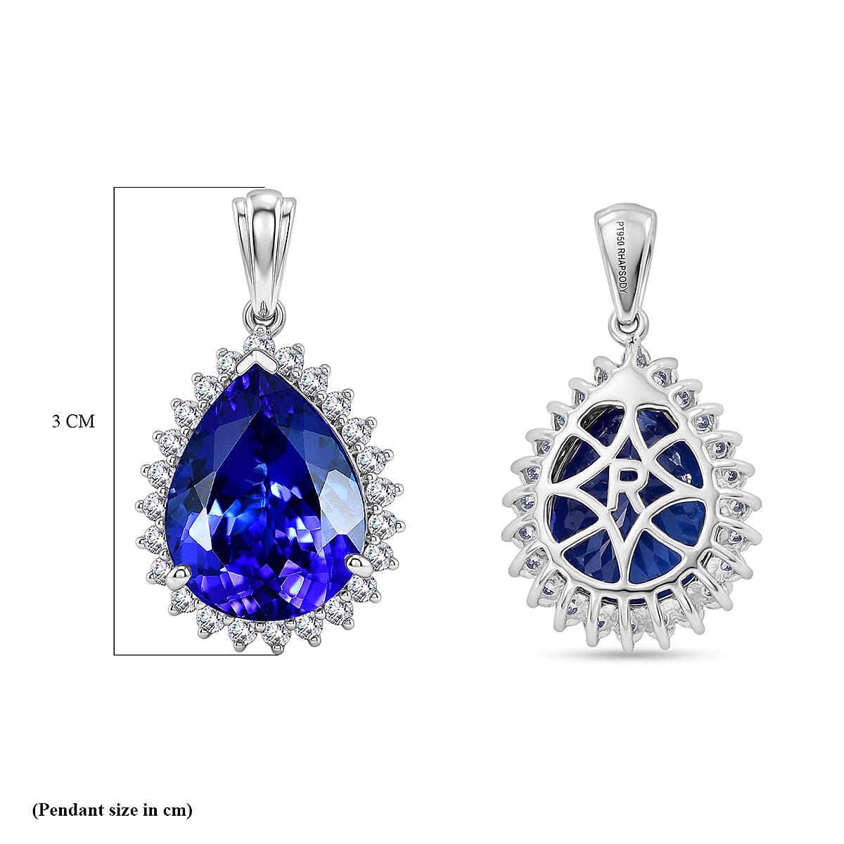 Rhapsody - 950 Platinum AAAA Tanzanite & VS-E-F White Diamond Pear Cut Halo Pendant 11.90 Ct, Platinum Wt. 5.50 Gms