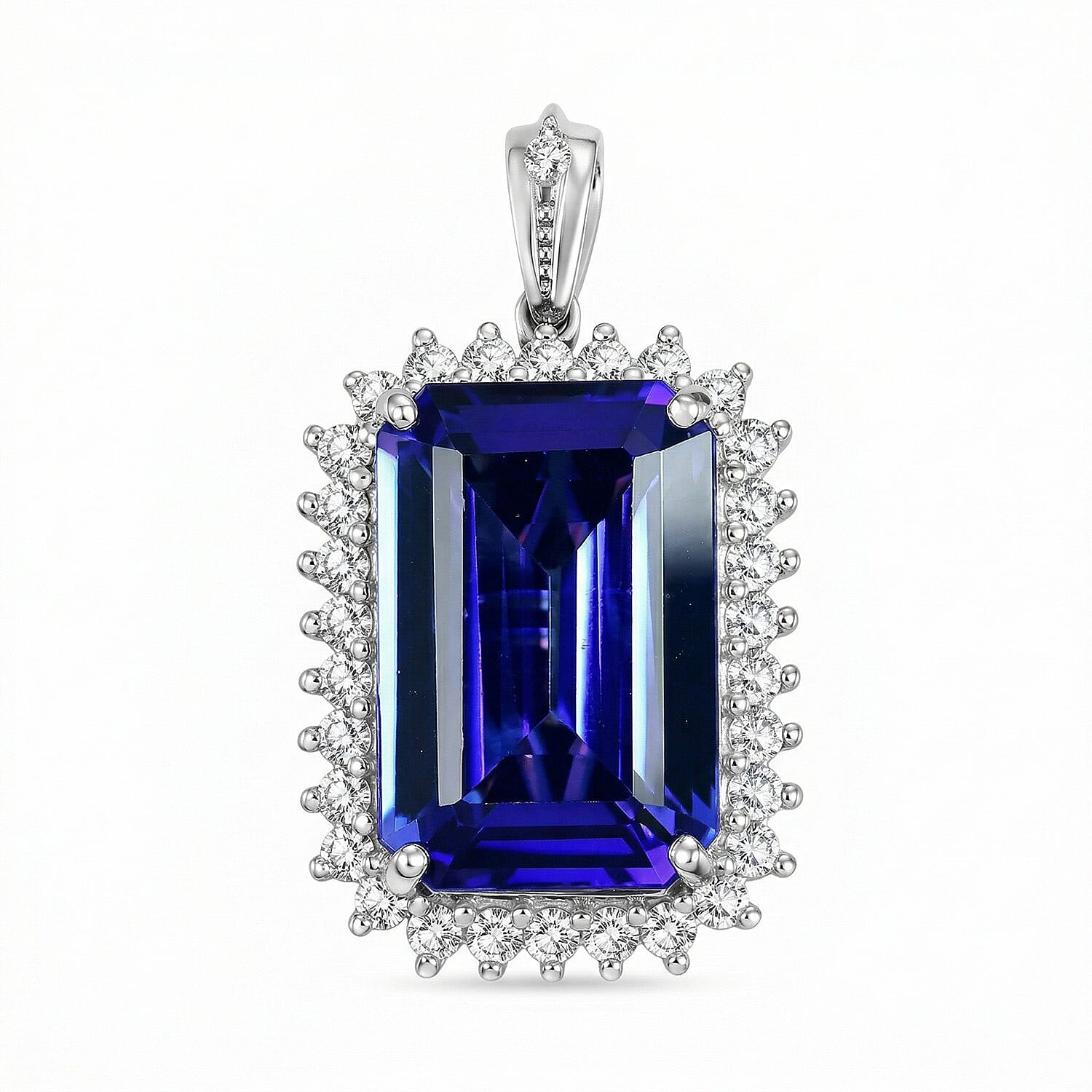 Rhapsody - 950 Platinum AAAA Tanzanite & VS-E-F White Diamond Halo Pendant 14.57 Ct, Platinum Wt. 5.66 Gms