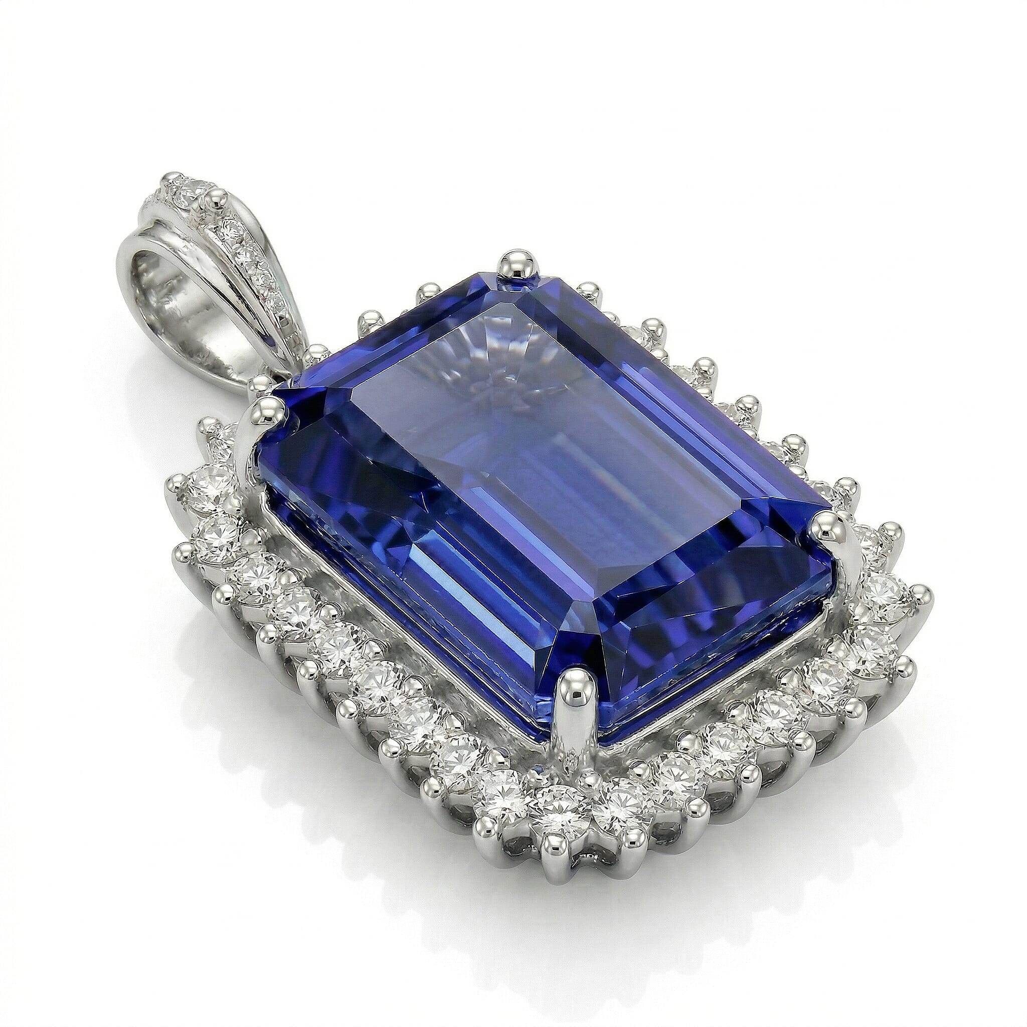 Rhapsody - 950 Platinum AAAA Tanzanite & VS-E-F White Diamond Halo Pendant 14.57 Ct, Platinum Wt. 5.66 Gms
