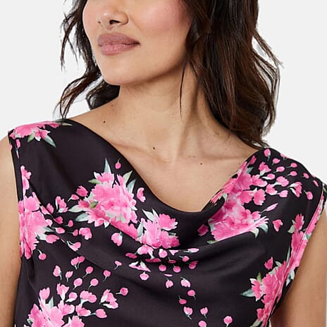 Another Sunday Cowl Neck Floral Print Cami Top (Size 14) - Black