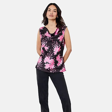 Another Sunday Cowl Neck Floral Print Cami Top (Size 20) - Black