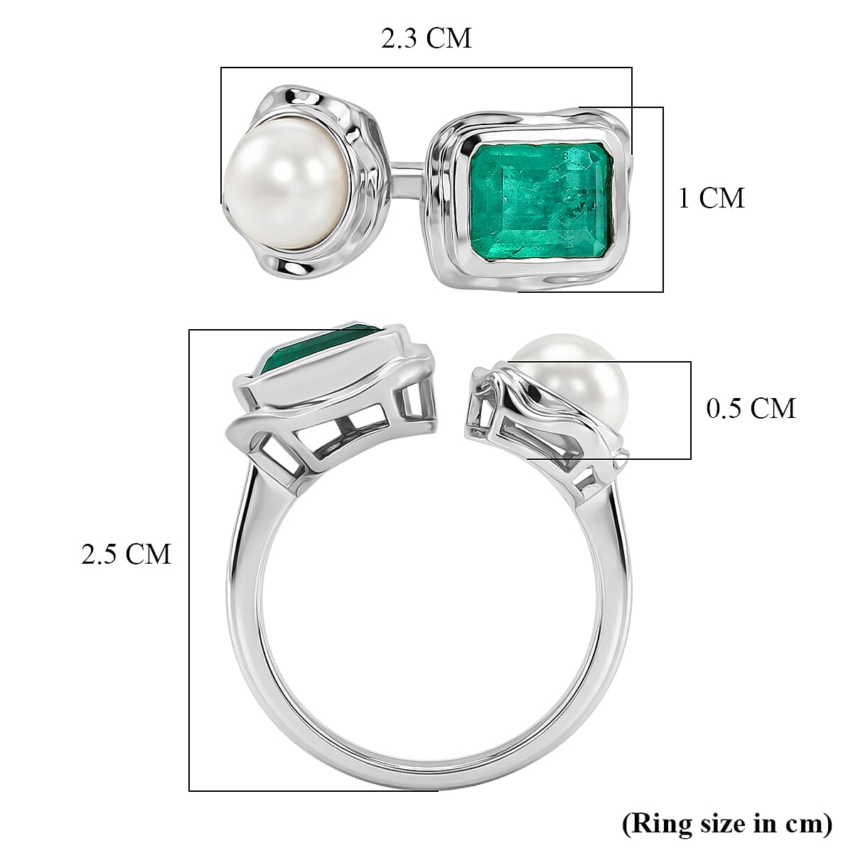 GP - Emeraldine Triplet Quartz, Fresh Water Pearl & Kanchanaburi Blue Sapphire Ring in Rhodium Overlay Sterling Silver 3.58 Ct.