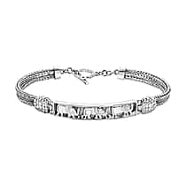 Royal Bali Collection - Sterling Silver Elephant Runway Bracelet (Size - 7.5) with T Bar Clasp, Silver Wt.13.8 Gms