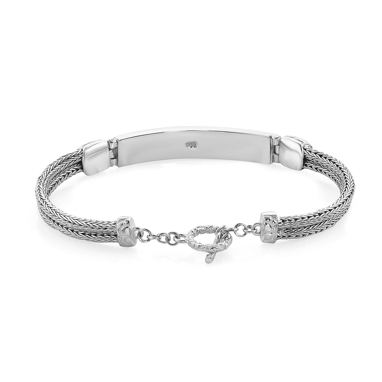 Royal Bali Collection - Sterling Silver Elephant Runway Bracelet (Size - 7.5) with T Bar Clasp, Silver Wt.13.8 Gms