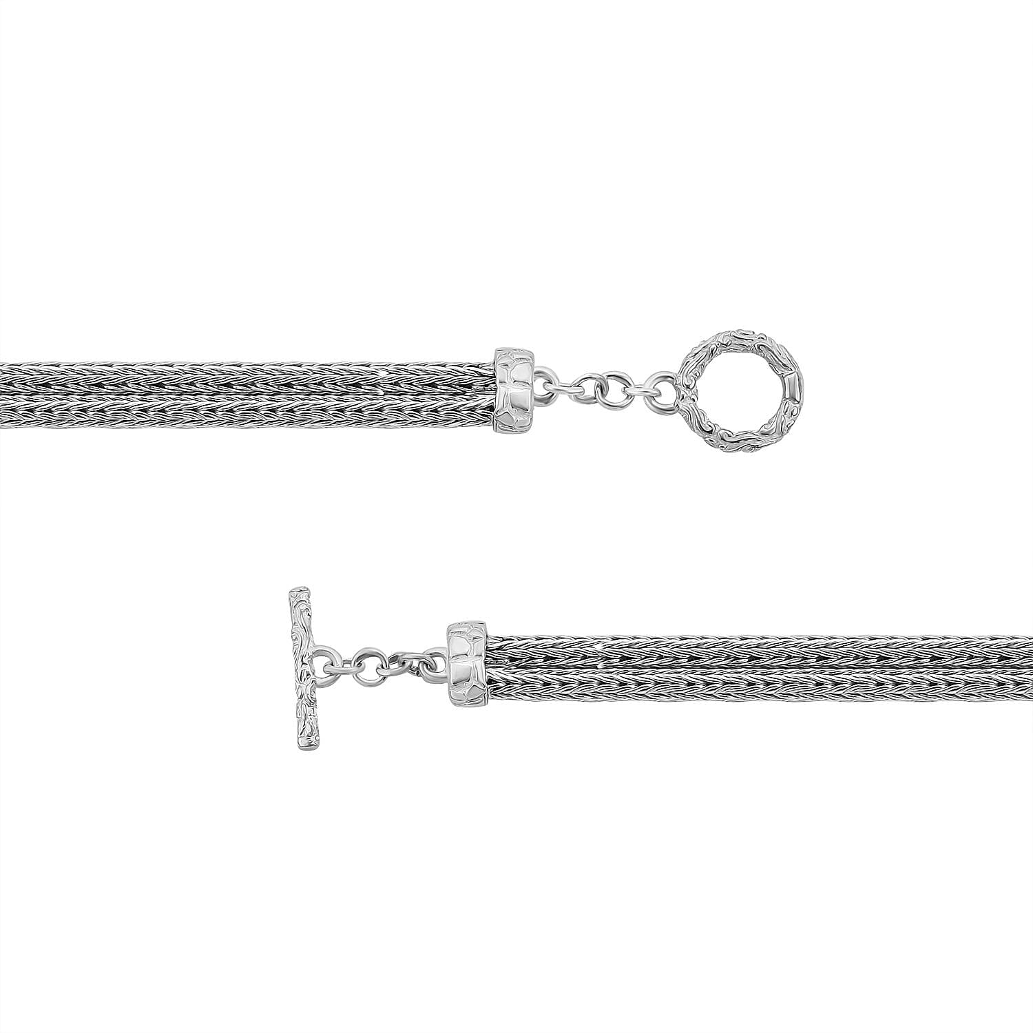 Royal Bali Collection - Sterling Silver Elephant Runway Bracelet (Size - 7.5) with T Bar Clasp, Silver Wt.13.8 Gms