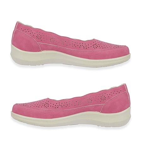 Shoetree Comfort Vienna Ladies Lightweight Slip-On Casual Pump With Decorative Cutouts (Size 5) - Hot Pink