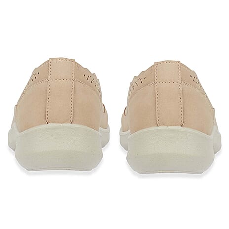 Shoetree Comfort Vienna Ladies Lightweight Slip-On Casual Pump With Decorative Cutouts (Size 4) - Beige