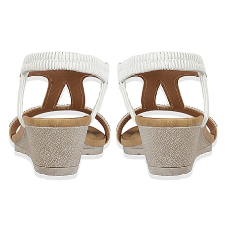 Jo - Joe Cape Verde Ladies Mid Heel Wedge Comfort Sandal With Glitzy Jewels, Elasticated Slingback Strap And Flexible Sole (Size 6) - White