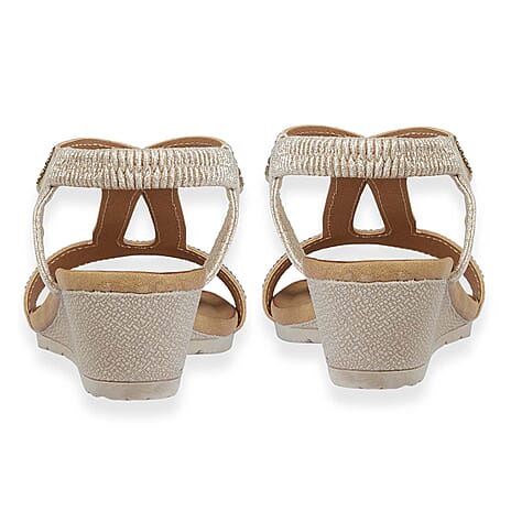 Jo - Joe Cape Verde Ladies Mid Heel Wedge Comfort Sandal With Glitzy Jewels, Elasticated Slingback Strap And Flexible Sole (Size 8) - Rose Gold
