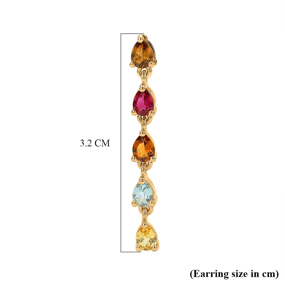 D'Joy - Multi-Tourmaline Dangling Earring with Push Post in Yellow Gold Plated Sterling Silver 1.60 Ct.