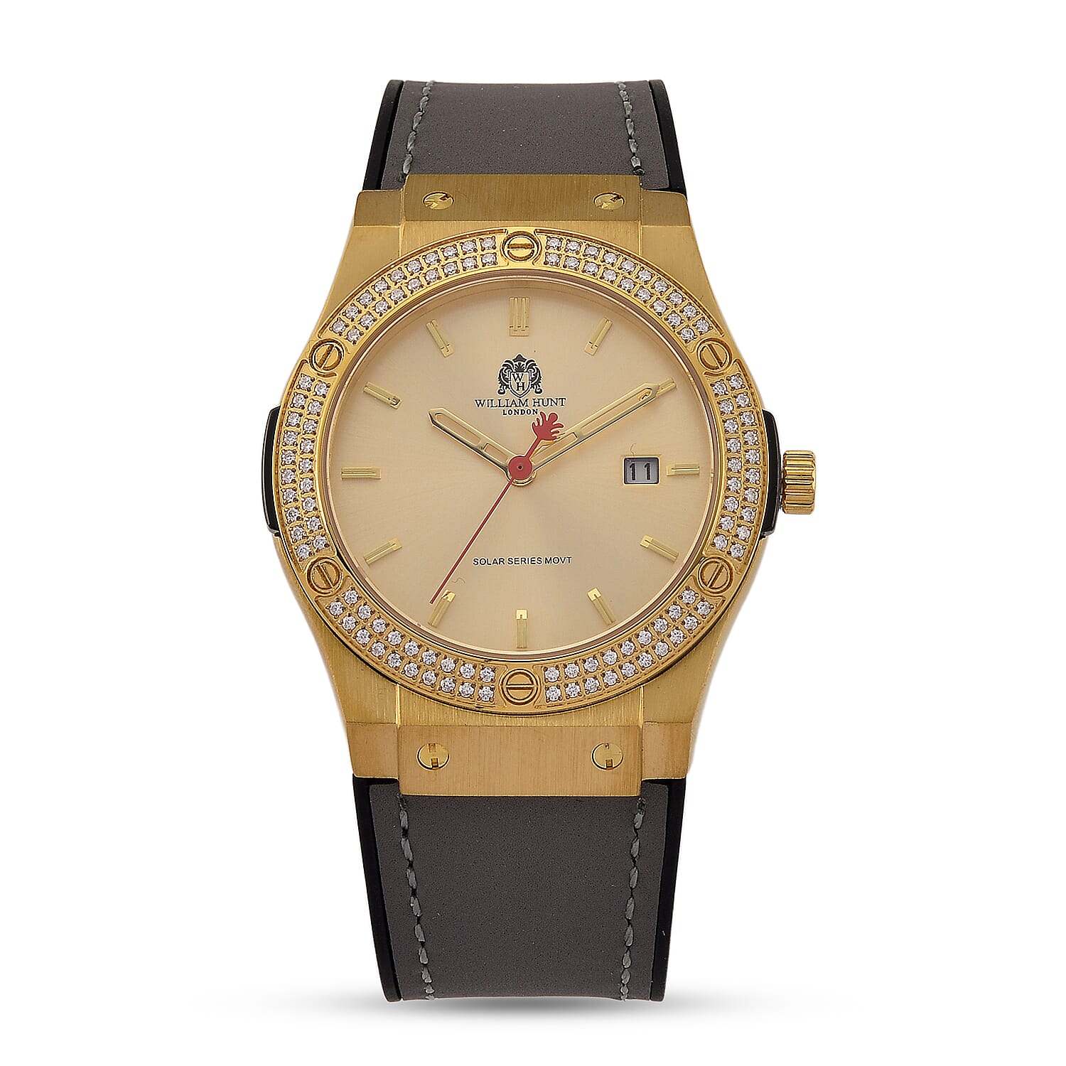 TJC 20TH ANNIVERSARY COMMISSION EXCLUSIVE - WILLIAM HUNT Limited Edition Epson Solar AS32 Movt. 5ATM WR Gold Sunshine & Moissanite Dial & Gold Case Watch with Black Strap (Adjustable)