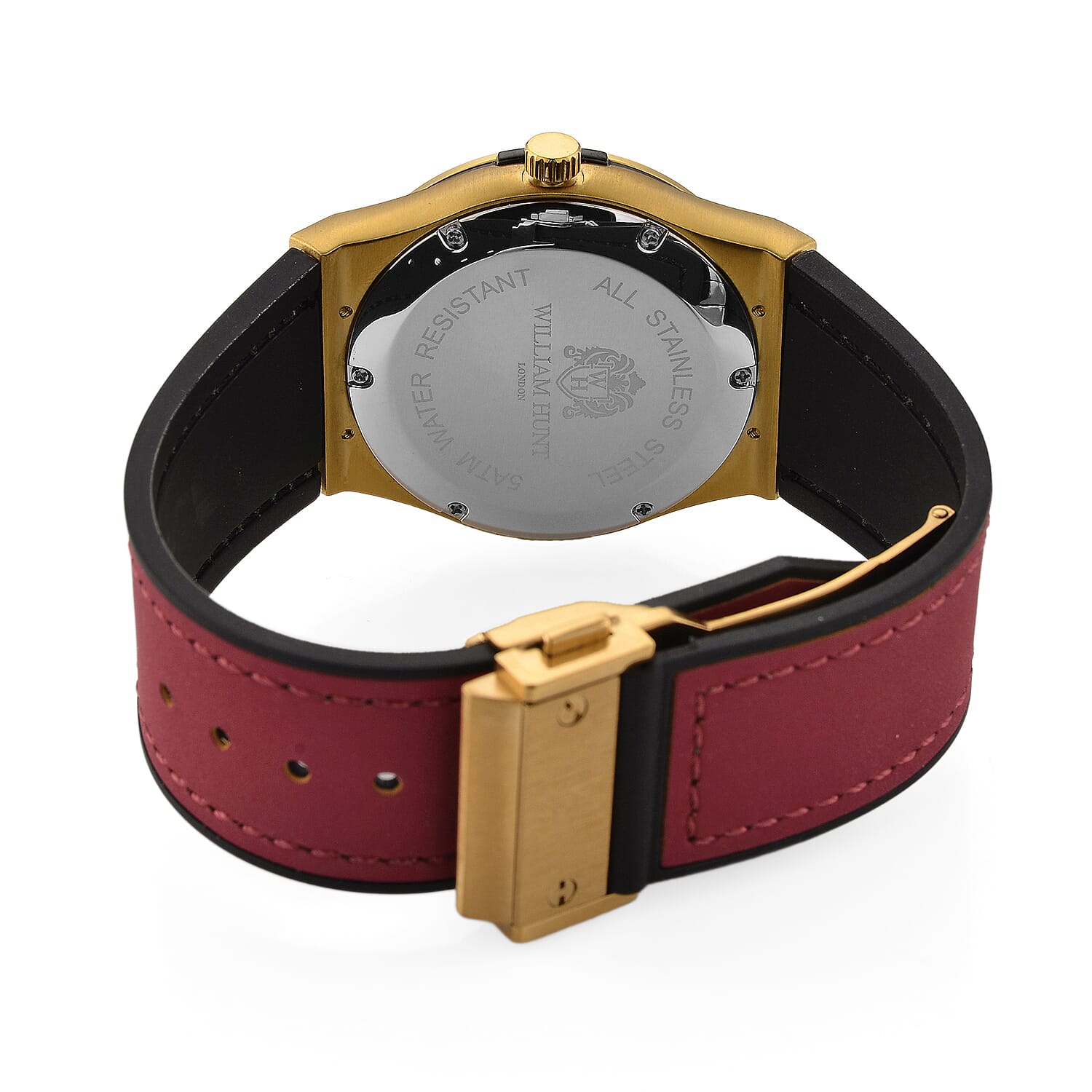 TJC 20TH ANNIVERSARY COMMISSION EXCLUSIVE - WILLIAM HUNT Limited Edition Epson Solar AS32 Movt. 5ATM WR Gold Sunshine & Moissanite Dial & Gold Case Watch with Red Strap (Adjustable)