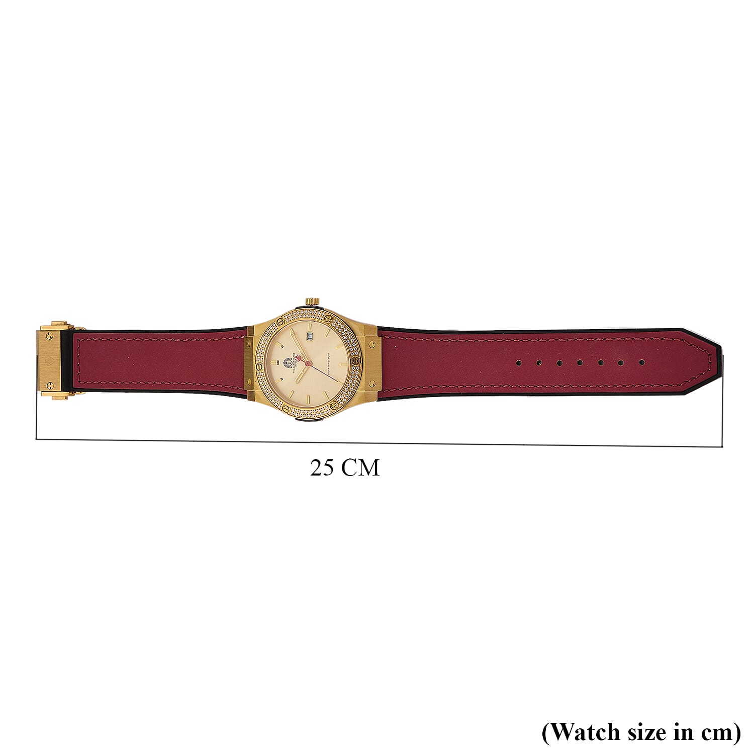 TJC 20TH ANNIVERSARY COMMISSION EXCLUSIVE - WILLIAM HUNT Limited Edition Epson Solar AS32 Movt. 5ATM WR Gold Sunshine & Moissanite Dial & Gold Case Watch with Red Strap (Adjustable)