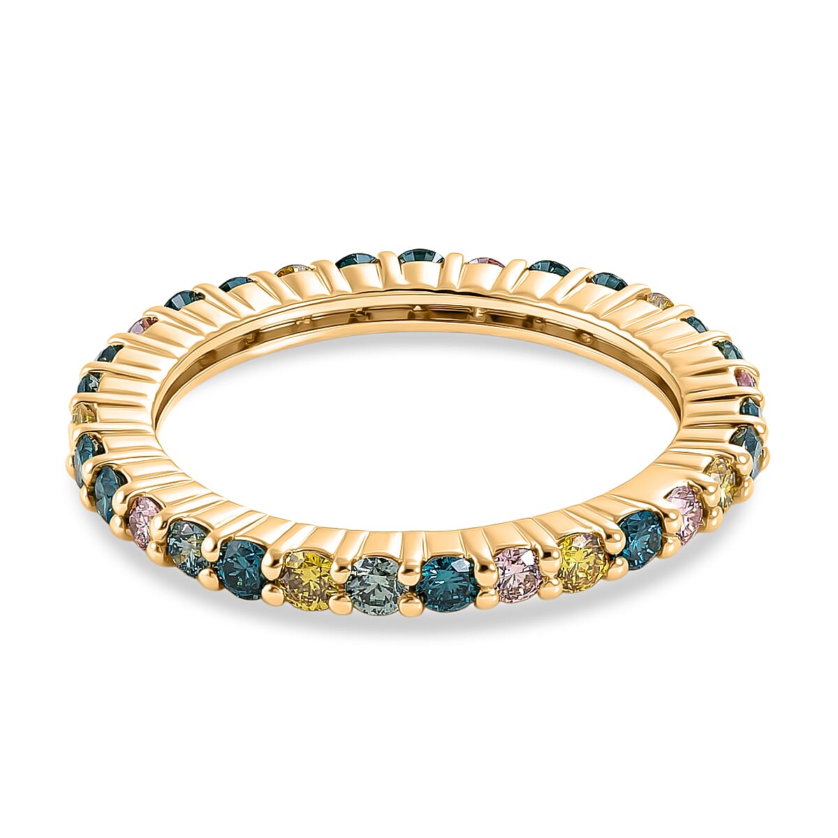 Luxuriant SI-G-H Lab Grown Multi Diamond Band Ring in 18K Vermeil Yellow Gold Plated Sterling Silver 1.00 Ct.