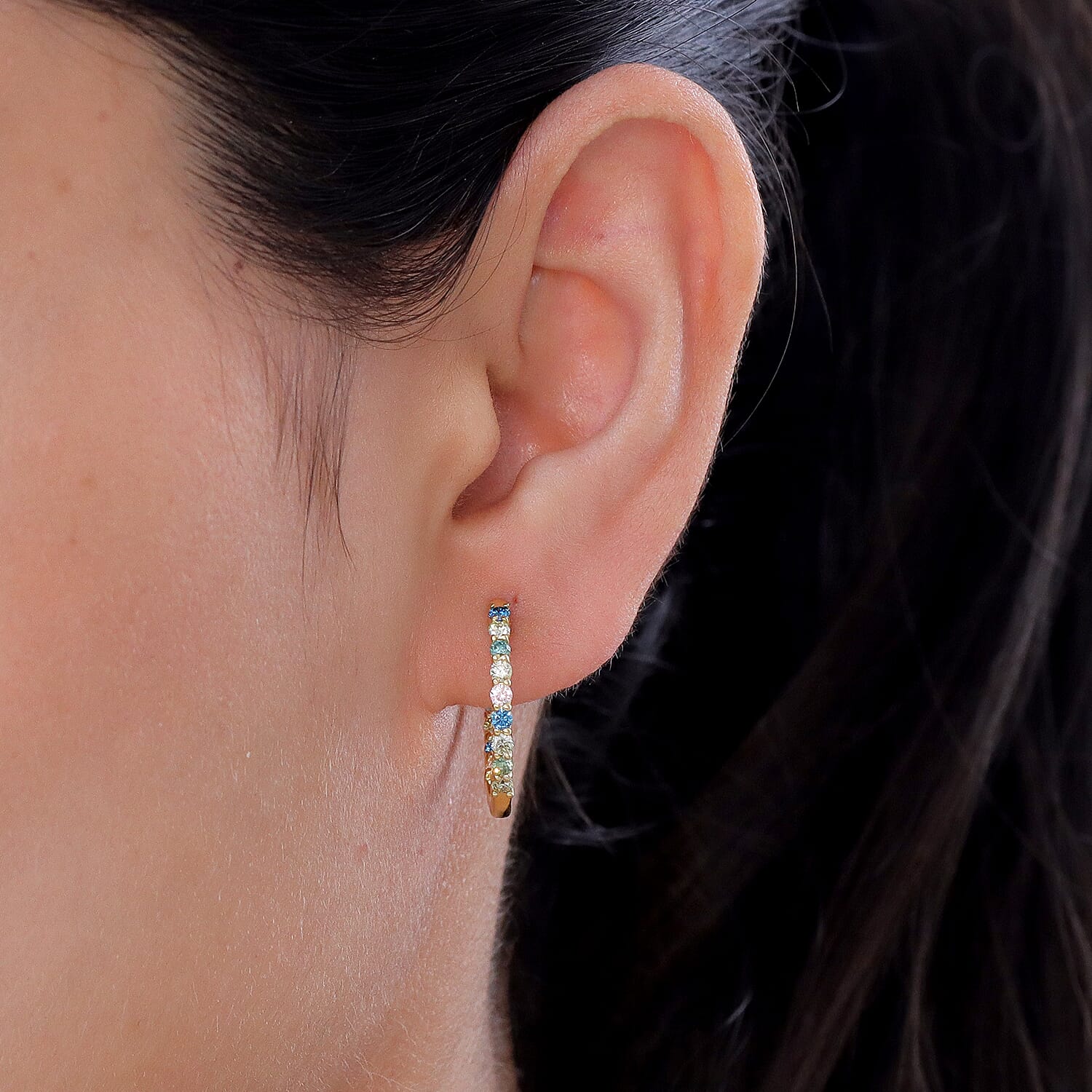 Luxuriant - SI-G-H Lab Grown Multi Diamond Hoop Earring in 18K Vermeil Yellow Gold Plated Sterling Silver 1.00 Ct.