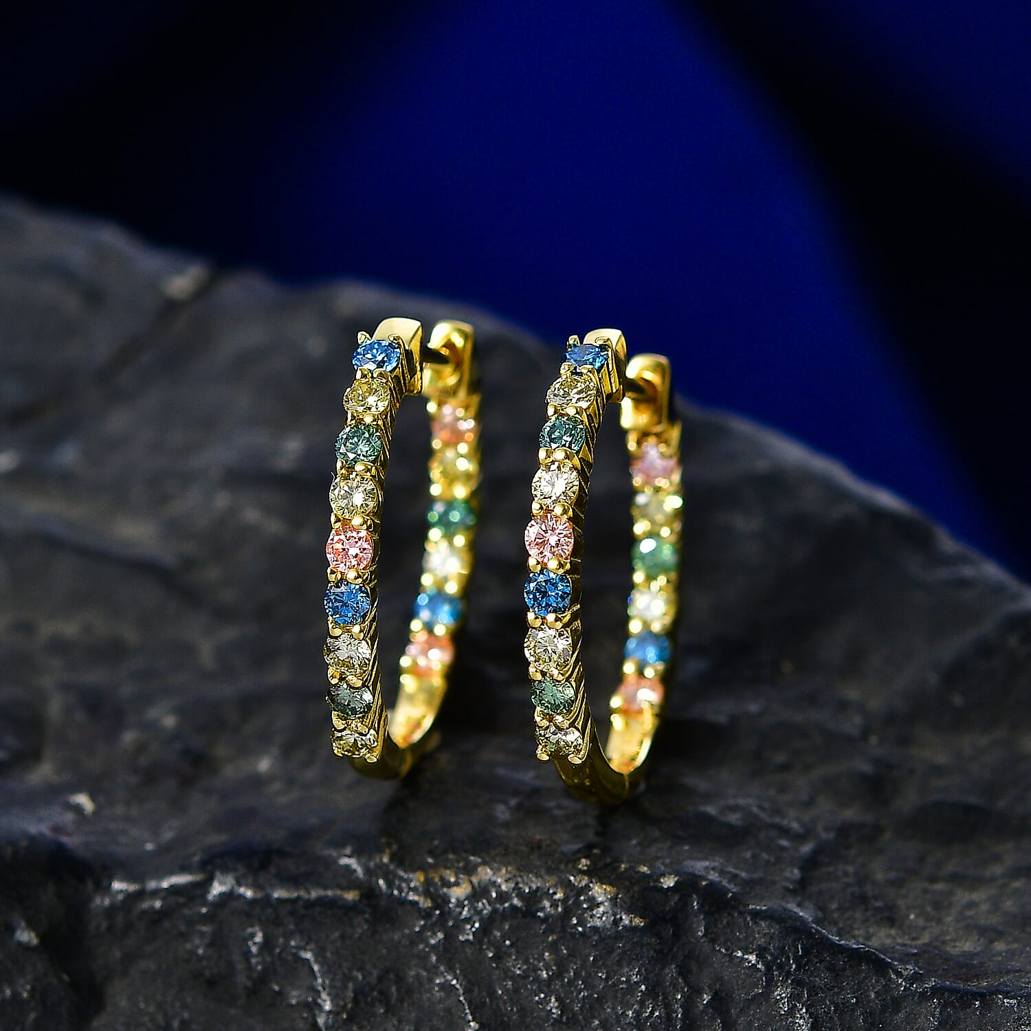 Luxuriant - SI-G-H Lab Grown Multi Diamond Hoop Earring in 18K Vermeil Yellow Gold Plated Sterling Silver 1.00 Ct.