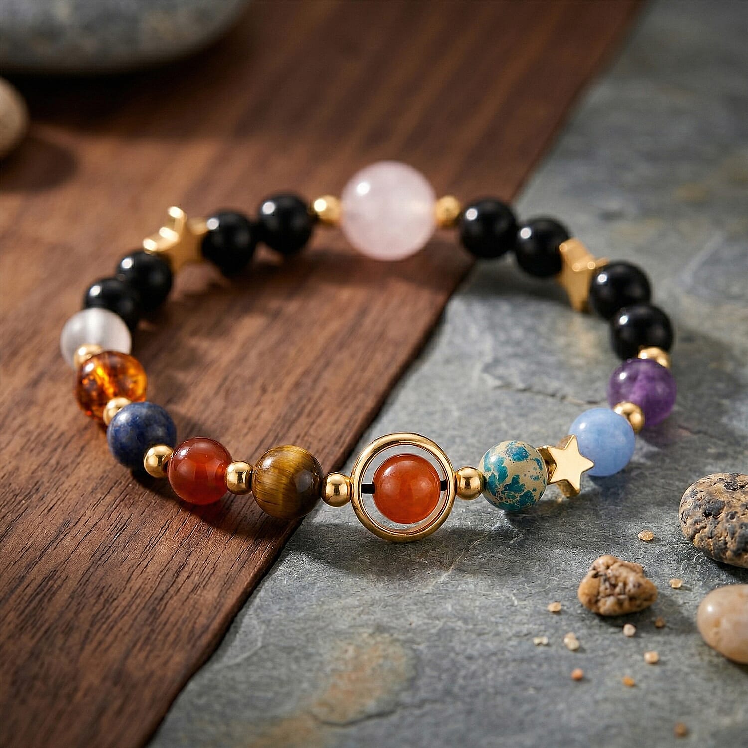 Shungite & Multi Gemstones Solar System Bracelet 65.00 Ct.