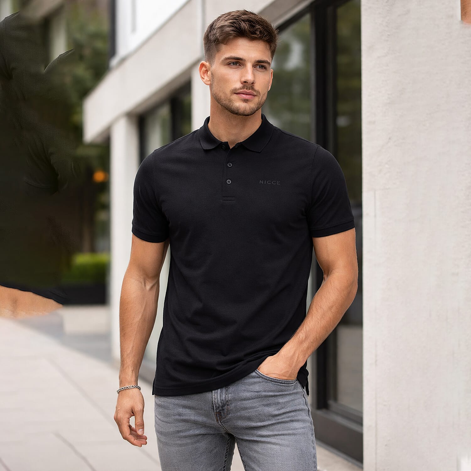 Nicee-Mens-100-Cotton-Polo-Size-L-Black