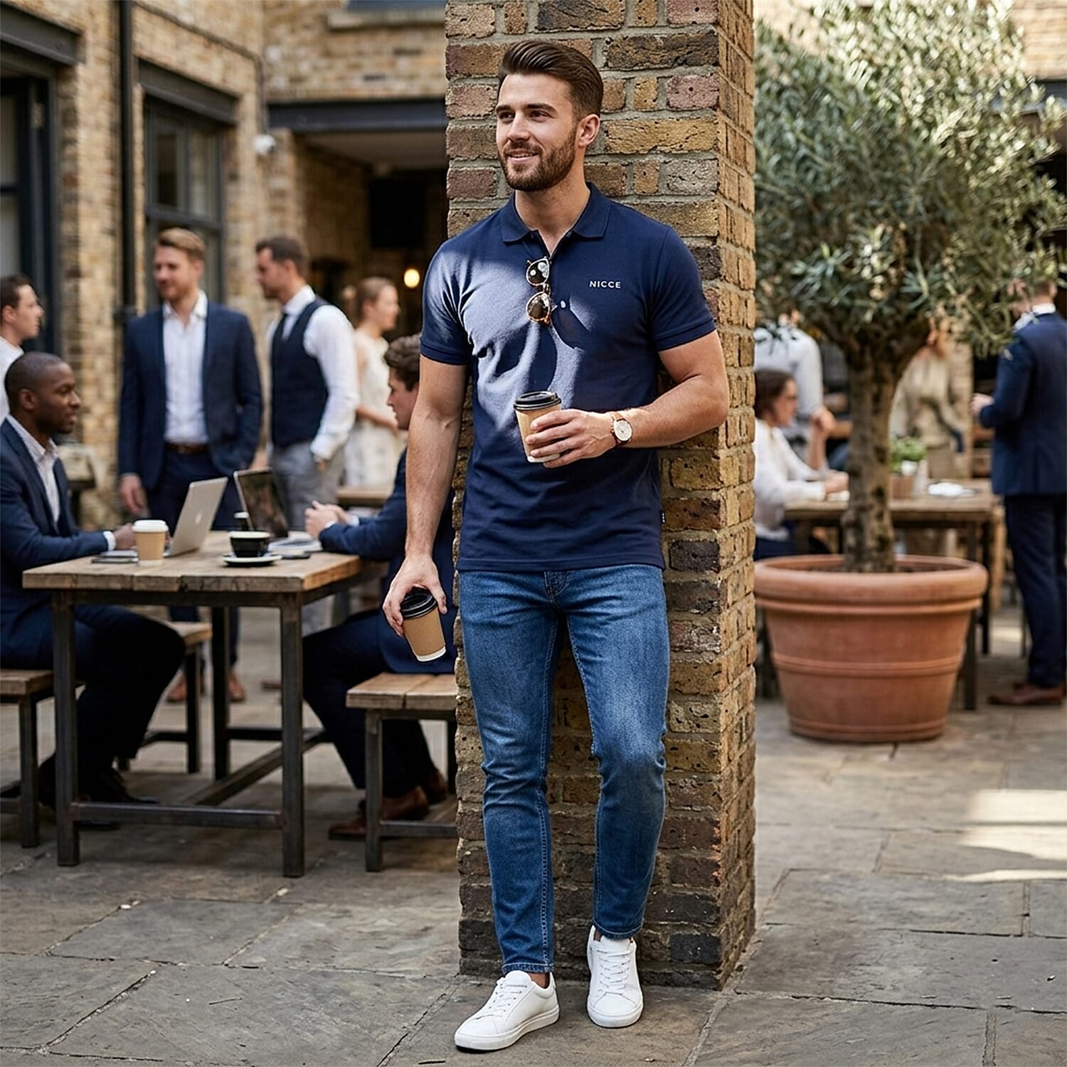 Nicee-Mens-100-Cotton-Polo-Size-M-Navy