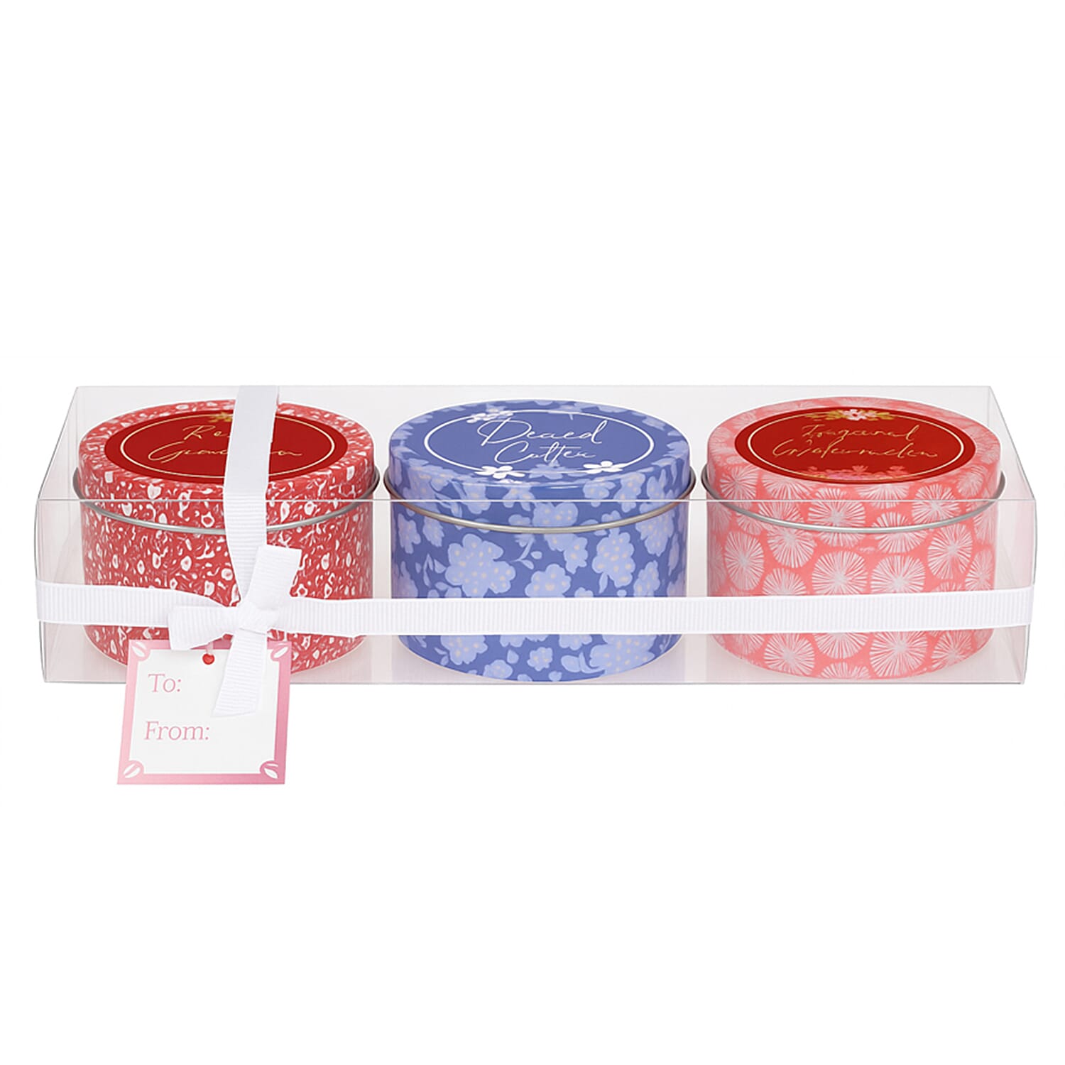 Set of 3 Tin Candles - Rose and Geranium, Dried Cotton and Sugared Watermelon