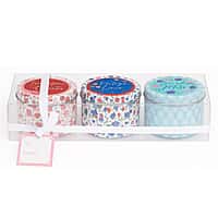 Set of 3 Tin Candles - Tangerine and Cilantro, Vintage linen and Lavender Moss