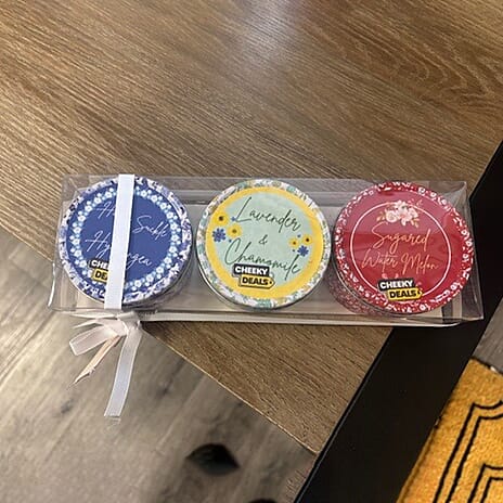 Set of 3 Tin Candles - Honeysuckle and Hydrangea, Lavender Chamomile and Sugared Watermelon