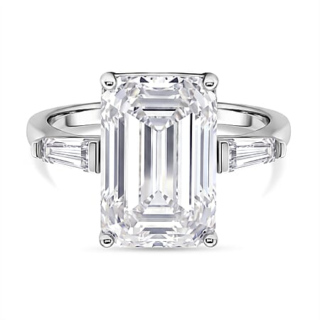 D'Joy - Moissanite Trilogy Ring in Rhodium Overlay Sterling Silver  10.44 Ct.