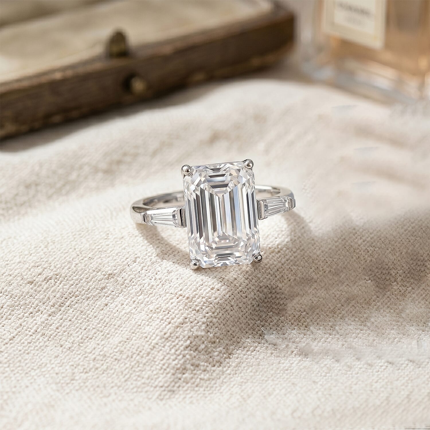 D'Joy Moissanite Solitaire Ring in Rhodium OverlaySterling Silver  10.440  Ct.