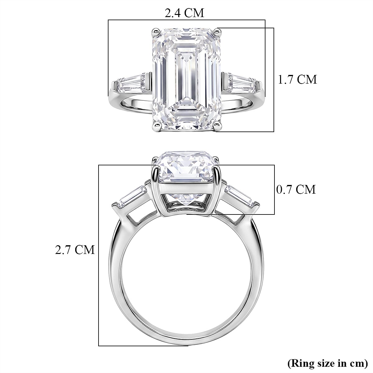 D'Joy Moissanite Solitaire Ring in Rhodium OverlaySterling Silver  10.440  Ct.
