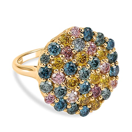 Luxuriant - SI-G-H Lab Grown Multi Diamond Cluster Ring in 18K Vermeil Yellow Gold Plated Sterling Silver 3.50 Ct.
